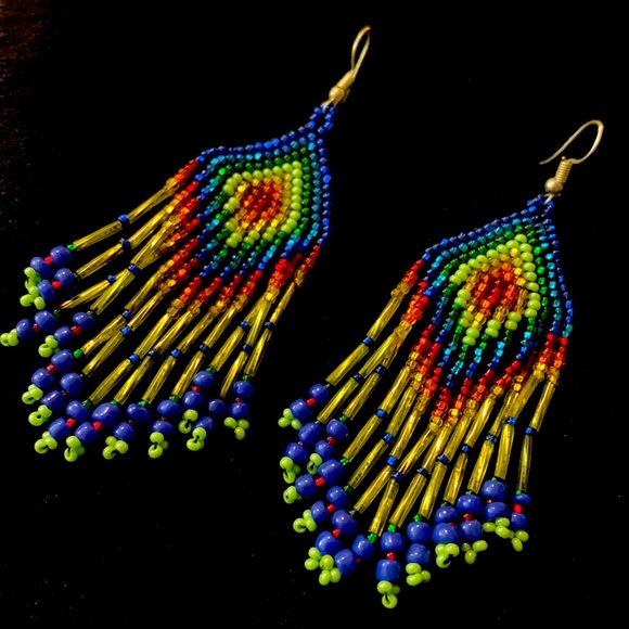 Mexican Artisanal Boho Fringe Tassel Beaded Earrings - Picture 1 of 4